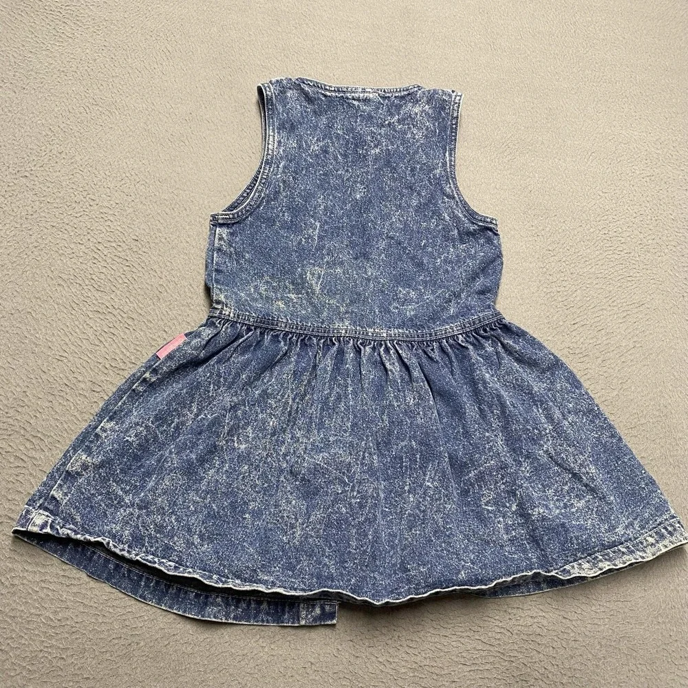 VTG OshKosh Dress Girls 6X Blue Denim Sundress Button Front Acid Wash USA 90s